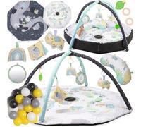 Arche de jeu MoMi Day&Night 4-en-1 pour bébé dès la naissance, tapis d'activité sensorielle avec 2 arches, bain de balles, 5 jouets, 30 balles, coussin rampant