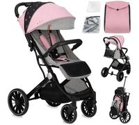 MoMi ESTELLE DAKAR - Poussette Bébé Ultra Compacte - Grandes Roues - Pliage Facile - Accessoires Inclus - Rose