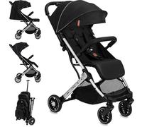 MoMi ESTELLE LIGHT - Poussette Bébé Ultra-Compacte - Légère 7,7 kg - Pliage à Une Main - Guidon Valise - Noir Argent