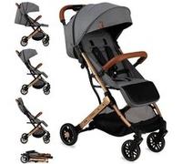 MoMi ESTELLE - Poussette Bébé Ultra Compacte - Légère 7,7 kg - Pliage à Une Main - Guidon Valise - Gris Doré Gris