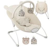 MoMi GLOSSY - Transat Bébé Léger avec Module Sensoriel - 8 Mélodies - Vibration 3 Niveaux - Jouets Inclus - Beige