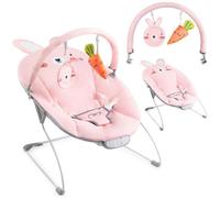 MoMi GLOSSY - Transat Bébé Léger avec Module Sensoriel - 8 Mélodies - Vibration 3 Niveaux - Jouets - Lapin Rose