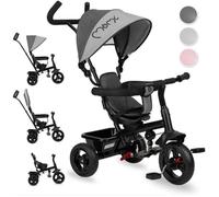 MoMi IRIS - Tricycle Bébé 5-en-1 Évolutif - 9-5 ans - Siège Pivotant 360° - Arceau Amovible - Panier - Gris
