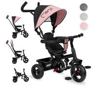 MoMi IRIS - Tricycle Bébé 5-en-1 Évolutif - 9-5 ans - Siège Pivotant 360° - Arceau Amovible - Panier - Rose