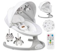 MoMi KENANI - Balancelle Bébé Électrique - Bluetooth - Télécommande - Moustiquaire - 5 Vitesses - Gris Clair