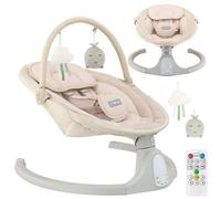 Balancelle MoMi KENANI SAND jusqu'à 9 kg, écran LED, télécommande, Bluetooth pour smartphone, alimentation piles/secteur, harnais de sécurité 5 points, arche et jouets