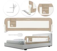 MoMi LEXI PLUS - Barrière de lit bébé 150×43 cm - Pliable 180° - Système de sécurité - Filet respirant - Grande poche - Beige