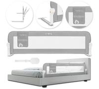 MoMi LEXI PLUS - Barrière de lit bébé 150×43 cm - Pliable 180° - Système de sécurité - Filet respirant - Grande poche - Gris