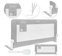 MoMi LEXI PLUS XL - Barrière de lit bébé 150×66 cm - Pliable 180° - Système de sécurité - Filet respirant - Grande poche - Gris