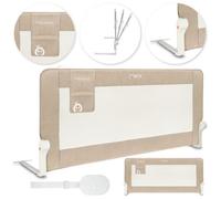 MoMi LEXI PLUS XL - Barrière de lit bébé 150×66 cm - Pliable 180° - Système de sécurité - Filet respirant - Grande poche - Beige