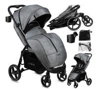 MoMi MIYA - Poussette ultra compacte - Dès 0 mois jusqu’à 22 kg - Kit d’accessoires - Roues EVA 7""/10"" - Gris
