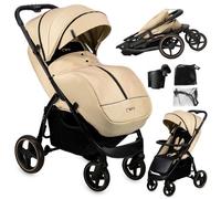 MoMi MIYA - Poussette ultra compacte - Dès 6 mois jusqu’à 22 kg - Kit d’accessoires - Roues EVA 7""/10"" - Beige