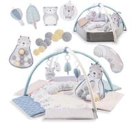 Arche de jeu MoMi PASTEL avec tapis rampant 3 en 1 pour bébé dès la naissance, tapis d'activité sensorielle avec 2 arches, bain de balles, 5 jouets, 30 balles avec sac