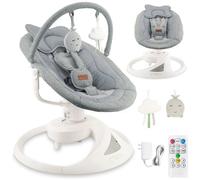 MoMi PEARL - Balancelle bébé électrique 360° - 5 vitesses, 10 mélodies, Bluetooth - Dossier réglable - Arche à jouets - Gris