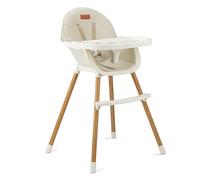MoMi REKI Chaise Haute Bébé 3 en 1 Beige, Évolutive avec Plateau Réglable, Harnais de Sécurité, Repose-pieds, Dossier Confortable, Jouet Inclus