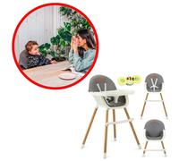 MoMi REKI Chaise Haute Bébé Évolutive 2 en 1 Plateau Double Lavable Gris 6m-5ans