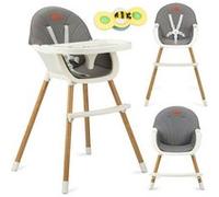 MoMi REKI - Chaise haute bébé évolutive - 2 positions de siège - Plateau double lavable lave-vaisselle - 6-36m / 20 kg - Gris Gris