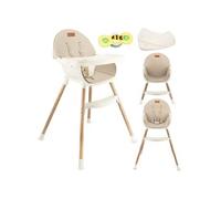 MoMi REKI - Chaise haute bébé évolutive - 2 positions de siège - Plateau double lavable lave-vaisselle - 6-36m / 20 kg - Beige