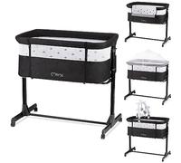 MOMI REVO, lit bébé Multifonction, avec Hauteur réglable en 6 Positions de 72 à 82 cm, avec roulettes, Matelas Inclus, Sangles de Fixation, moustiquaire et Barre de Jouets