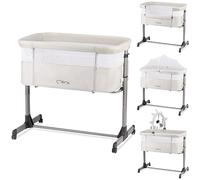 MOMI REVO, lit bébé Multifonction, avec Hauteur réglable en 6 Positions de 72 à 82 cm, avec roulettes, Matelas Inclus, Sangles de Fixation, moustiquaire et Barre de Jouets