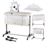 MoMi REVO - Lit Cododo Bébé Réglable - Berceau 2-en-1 avec Matelas Moustiquaire Jouets - Hauteur + Inclinaison - Gris Clair