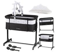 MoMi REVO - Lit Cododo Bébé Réglable - Berceau 2-en-1 avec Matelas, Moustiquaire, Jouets - Hauteur + Inclinaison - Gris Foncé