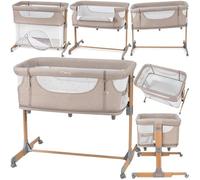 MoMi SMART BED - Lit Cododo Bébé 4-en-1 - Hauteur & Inclinaison - Berceau avec Moustiquaire, Matelas, Accès Latéral - Beige