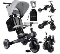 MoMi SOLIVIA - Vélo évolutif 4en1 : tricycle + draisienne - Dès 12m - Siège réglable - Avec sac et porte-gobelet - Gris