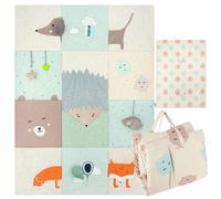 MoMi VOLPI - Tapis d’éveil bébé multitexture avec jouets sensoriels - Pliable avec poignées - Grande taille 120x160 cm - Pastel