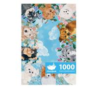 MOMIBOOK Puzzles pour adultes de 1000 pièces Puzzle de Bow-Wow! Juste en attendant pour vous! Peinture stratifiée scintillante Image Chien Difficile Impossible Puzzle Unique Fête Noël Anniversaire