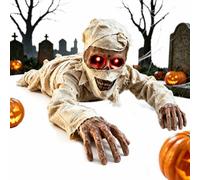 Momie rampante animée activée par le son avec décor d'horreur aux yeux | Momie rampante animatronique activée par le son d'Halloween, figurine effrayante avec des yeux rouges brillants