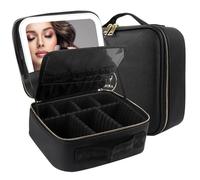 MOMIRA Trousse de Maquillage de Voyage avec Grand Miroir éclairé, 3 scénarios de Couleur, luminosité réglable, Trousse de Voyage étanche, Grande Trousse de Maquillage, Cadeau de Toilette, Noir