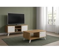 MOMMA HOME Lot de 2 meubles de salon : meuble TV et table basse finition chêne et blanc MDF, ensemble salle à manger