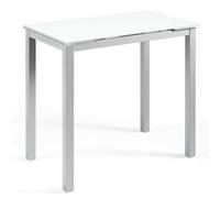 MOMMA HOME Table de Cuisine ou de Salon Extensible Moderne, CALCUTA, Couleur Blanc/Argent - Matériau Verre trempé/métal - 100/140 x 60 x 76 cm