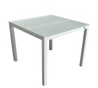 MOMMA HOME Table de jardin en aluminium et verre trempé - Table carrée d'extérieur - Dimensions 90 x 90 x 74 cm (blanc)
