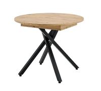 MOMMA HOME Table de salle à manger extensible - pliable, ronde extensible, pieds métalliques avec réglage de la hauteur, couleur chêne/noir, modèle Orénoque, dimensions 90-120 x 90 x 75 cm