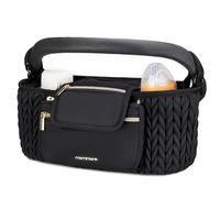 mommore Organiseur de poussette avec porte-gobelets isothermes, panier réglable pour poussette avec sac de téléphone amovible, accessoires de poussette pour Uppababy, Doona, Jogger, Britax (noir)