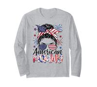 Mommy 4th of July American Flag Patriotic Messy Chignon Manche Longue