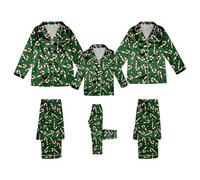 Mommy and Me Pyjama assorti en satin graphique Motif renne de Noël doux pyjama familial confortable et amusant pour la famille Pyjama de nuit assorti pour couples chauds, E_vert, 9-10 ans
