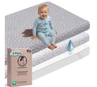 Mommybelly 2 Draps-Housses Nacelle 35x75 + Alèse Imperméable, Étoiles | 100% coton jersey et alèse éponge imperméable. Nacelle, poussette, landau et couffin. Régurgitations et bave