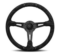 MOMO Volant de rue Motorsport Ultra Black Edition Black Edition en daim anodisé noir avec logo, double rayures centrales noires, 350 mm