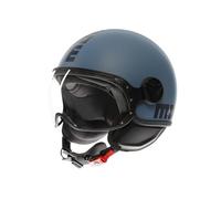 MOMODESIGN - FGTR CLASSIC E2206 Casque Jet, Casque Ouvert pour Moto et Scooter, pour Homme et Femme, Bleu Poussière Mat/Bleu, S