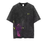 momogut T-Shirt Evangelion Eva-0l Vintage délavé pour Hommes et Femmes T-Shirts en Coton Y2K Street délavé Oversized