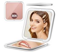 MOMOKUBA Miroir compact, miroir grossissant x30 pour sacs à main, petit miroir de maquillage avec grossissement 1x/30x, miroir de voyage portable pour femme, rose