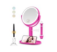 MOMOKUBA Miroir cosmétique avec éclairage, Miroir grossissant 20x, Miroir grossissant réglable en Hauteur des Deux côtés, Miroir cosmétique 3 Couleurs pour Maquillage de Table, Rose Vif