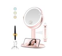 MOMOKUBA Miroir cosmétique avec éclairage, Miroir grossissant 20x, réglable en Hauteur des Deux côtés, Miroir cosmétique 3 Couleurs pour Maquillage de Table, Rose