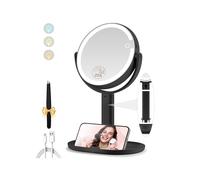 MOMOKUBA Miroir cosmétique avec éclairage, Miroir grossissant 20x, réglable en Hauteur des Deux côtés, Miroir cosmétique 3 Couleurs pour Maquillage de Table, Noir