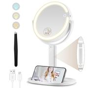 MOMOKUBA Miroir Grossissant Lumineux X 20, Miroir Grossissant sur Pied 8", miroirs Maquillage Lumineux sur Pied Double Face 3 Couleurs 64 LED, Rechargeable Rotation 360°