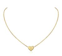 MOMOL Collier en forme de cœur avec initiale en acier inoxydable plaqué or 18 carats - Petit collier délicat avec pendentif en forme de cœur - Collier à breloques en forme de petite lettre pour femme