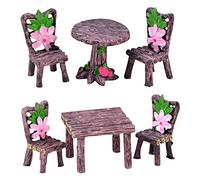 Momola Home 6 Pieces Miniature Table and Chairs Set,Garden Furniture Ornaments Mini TableWooden Fairy Garden Furniture Ornaments Dollhouse Resin Fairy Table Chair for Dollhouse Accessories